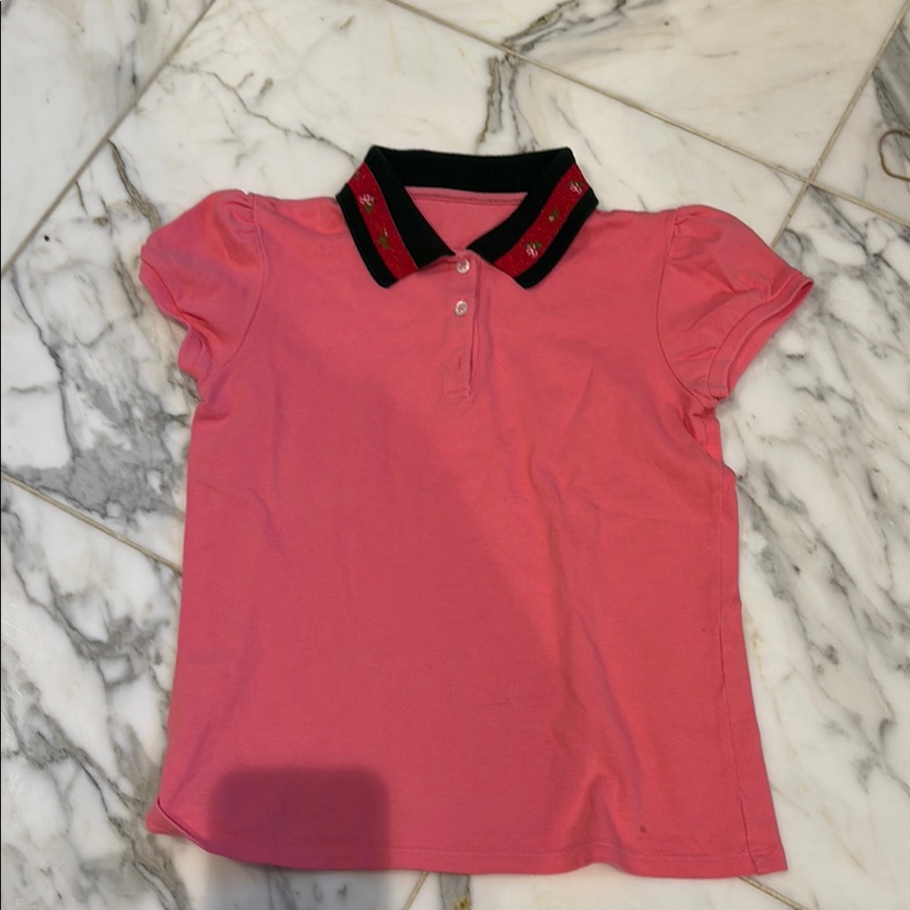 Gucci Pink Kids Polo Shirt with Red Green Collar